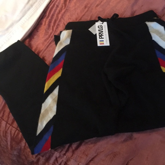 Black Women's Joggers with Colorful Stripes - Picture 2 of 6